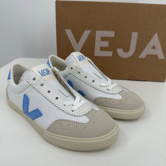 Veja Volley Canvas Sneakers size 9 Women's 40 EU White-Aqua Blue Shoes BRAZIL - Picture 1 of 12